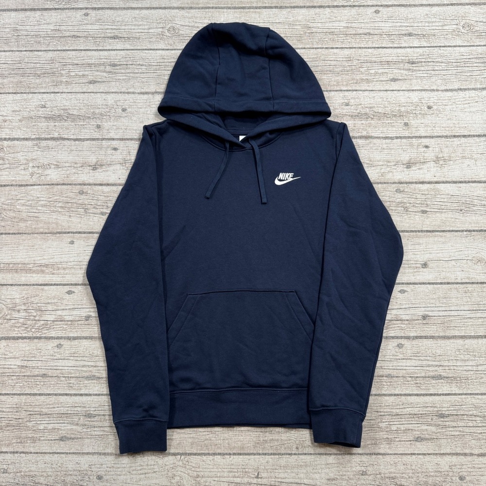 Nike Hoodie Men's Small Navy Blue Swoosh Fleece Lined Pullover Activewear Lounge